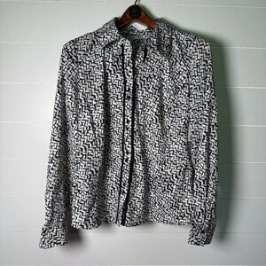 Fred David Stretch Black and White Basket Weave Pattern with Black Trim Large